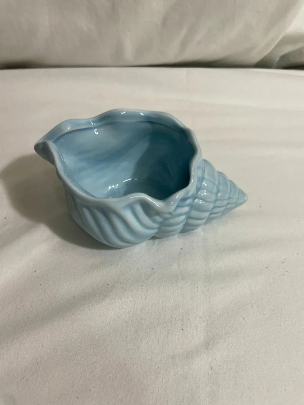 Vintage Light Blue Ceramic Seashell Planter Vase Coastal Beach Decor Shell Pot
